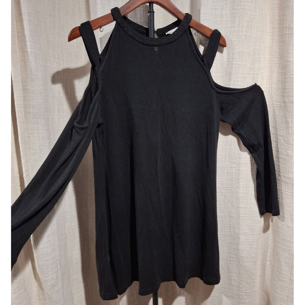 Loveriche Black Cold Shoulder Mini Dress L Tunic Top Strappy Keyhole Long Sleeve